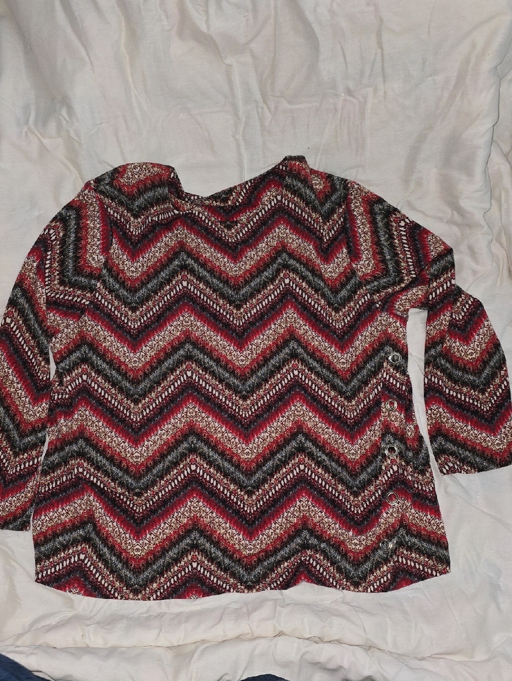 N Touch Women's Chevron Knit Long-Sleeve Top in Burgundy and Black 2X